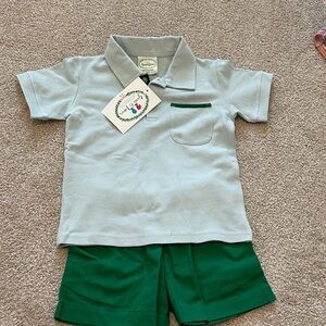 Grace and James Blue and Green Matching Polo Set